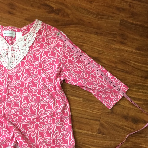 3/$35 Alfred Dunner Pink Swirl Crochet 3/4 Sleeve Top XL - Picture 9 of 11